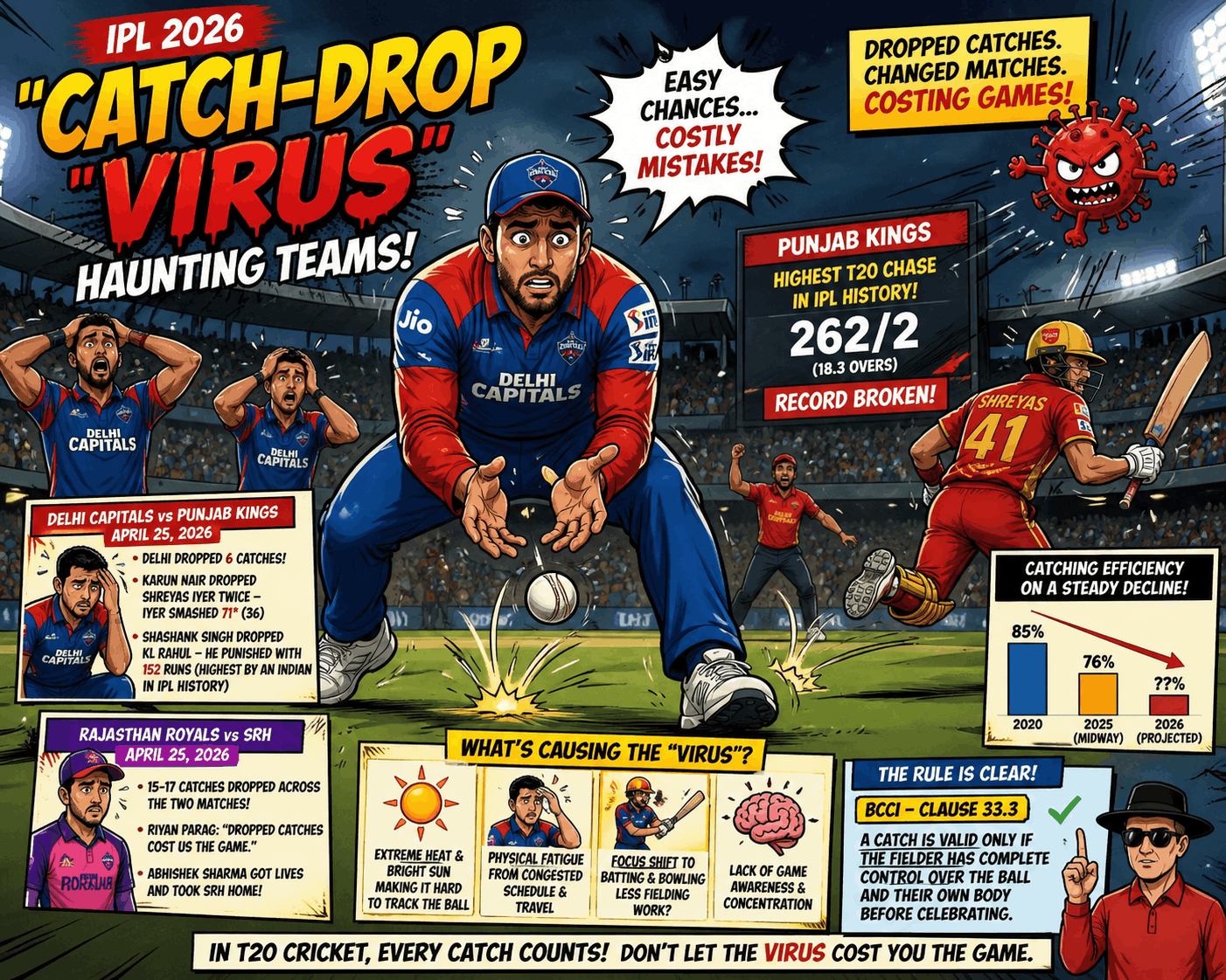 &ldquo;Catch-Drop Virus&rdquo; in Indian Premier League 2026 Intensifies as Costly Fielding Errors Shake Team Performances